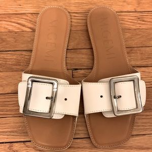 M. Gemi white square toe sandals w/ silver buckle. Size 38. Barely worn.